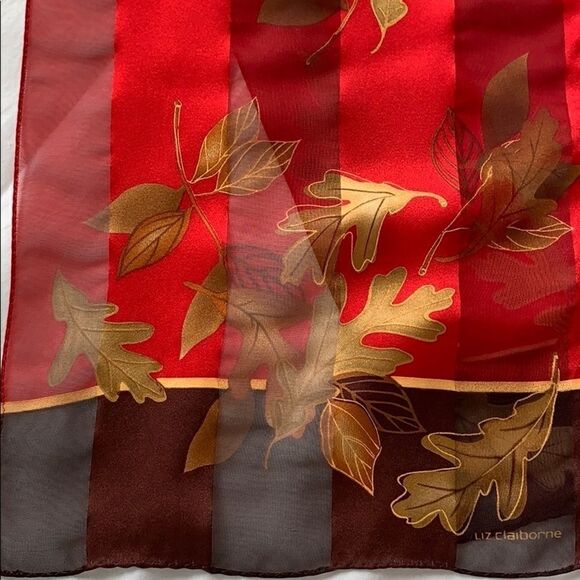 Liz Claiborne Red Gold Fall leaf poly scarf - Picture 1 of 12